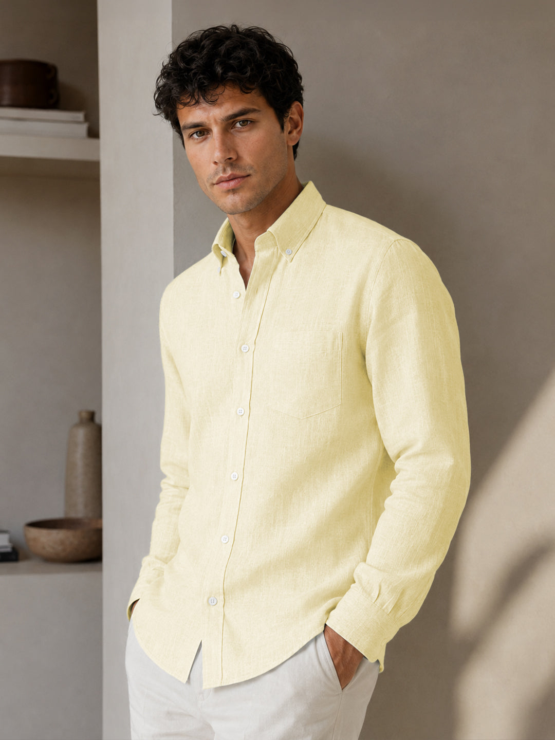 Lemon Down Button Casual Linen Shirt