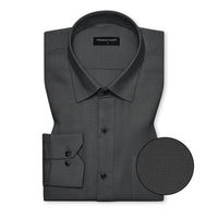 Dark Grey Textured Linen Shirt For Men