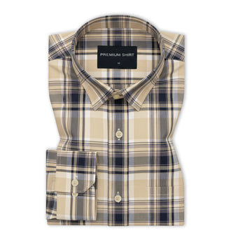 Beige & Navy Classic Check Cotton Blend Shirt for Men
