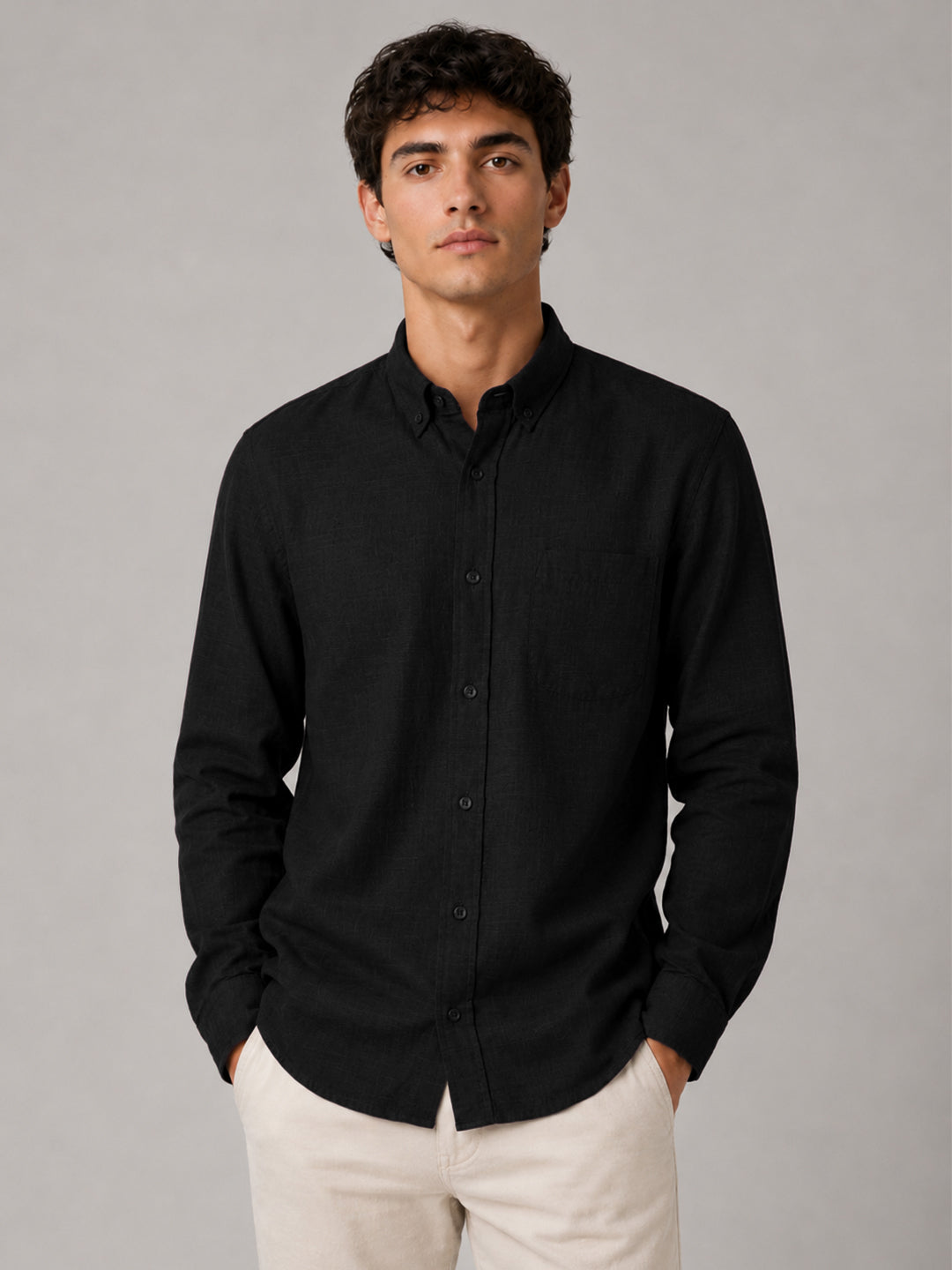 Black Linear Linen Shirt