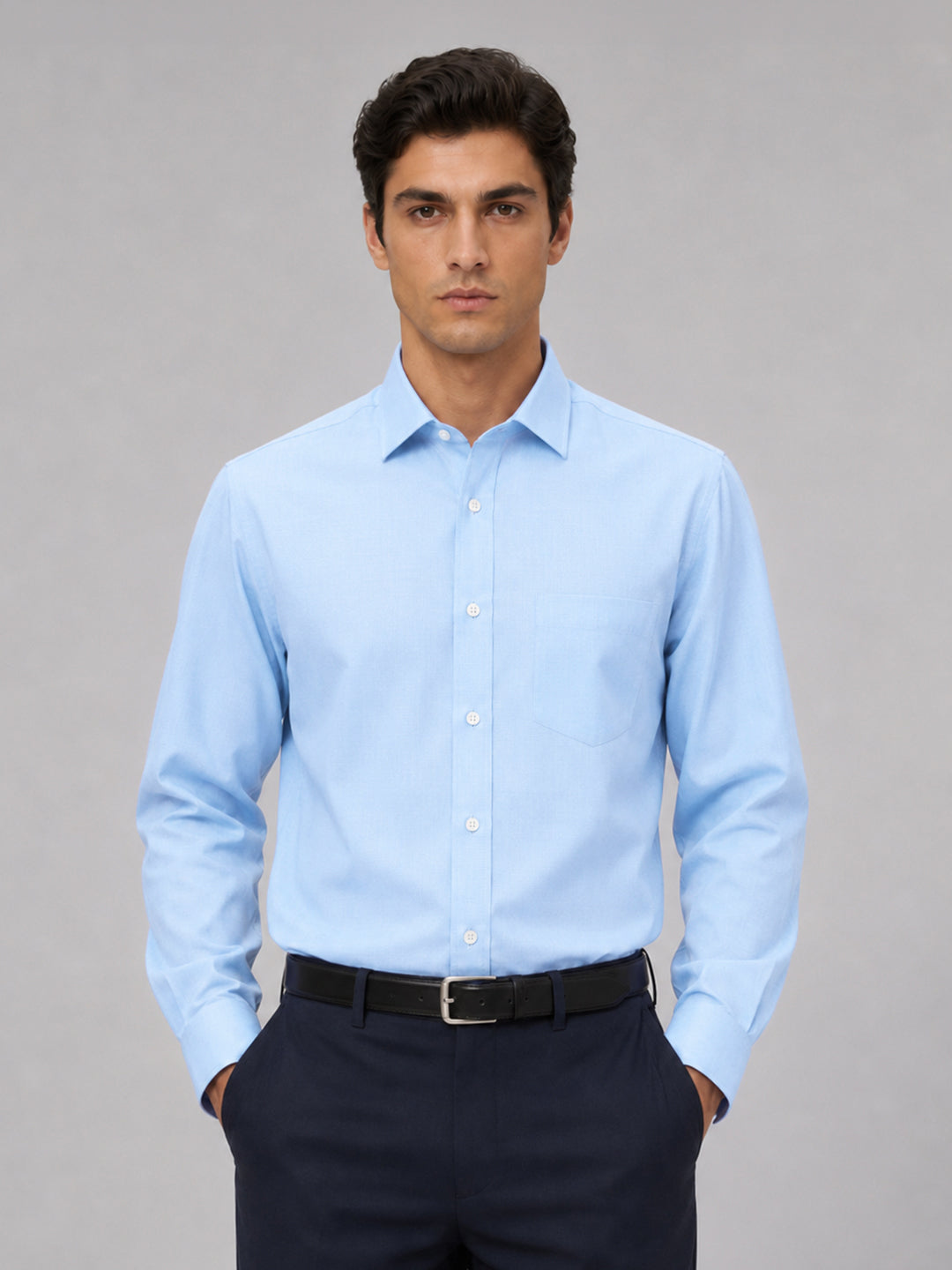 Sky Blue Formal Oxford Cotton Shirt For Men