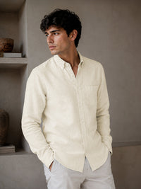 Off White Down Button Casual Linen Shirt