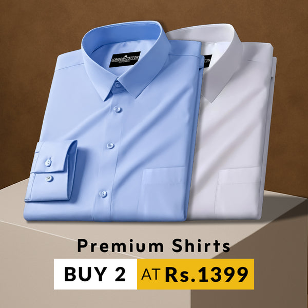 Pack of 2 Premium Cotton Solid Shirt for Man (Sky Blue, White)