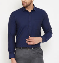 Classic Cotton Royal Blue Blend Solid Shirts For Man