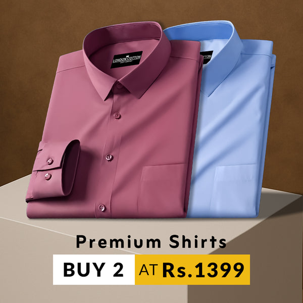 Pack of 2 Premium Cotton Solid Shirt for Man (Solid Pink, Sky Blue)