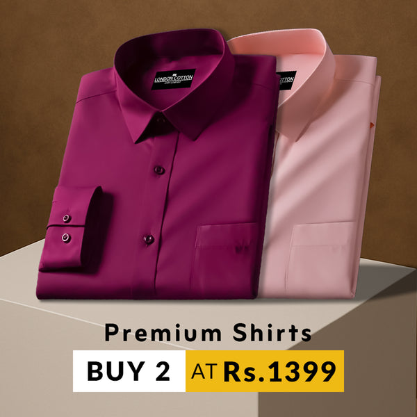 Pack of 2 Premium Cotton Solid Shirt for Man (Maroon, Peach)