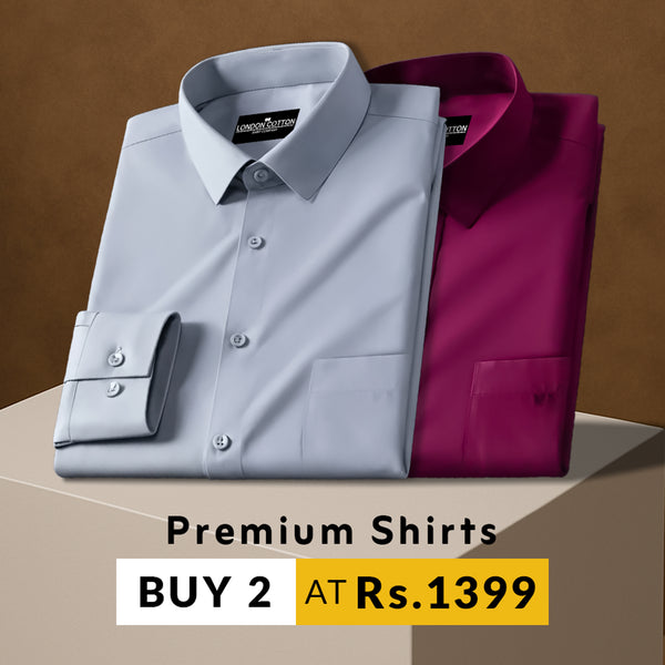 Pack of 2 Premium Cotton Solid Shirt for Man (Silver, Maroon)