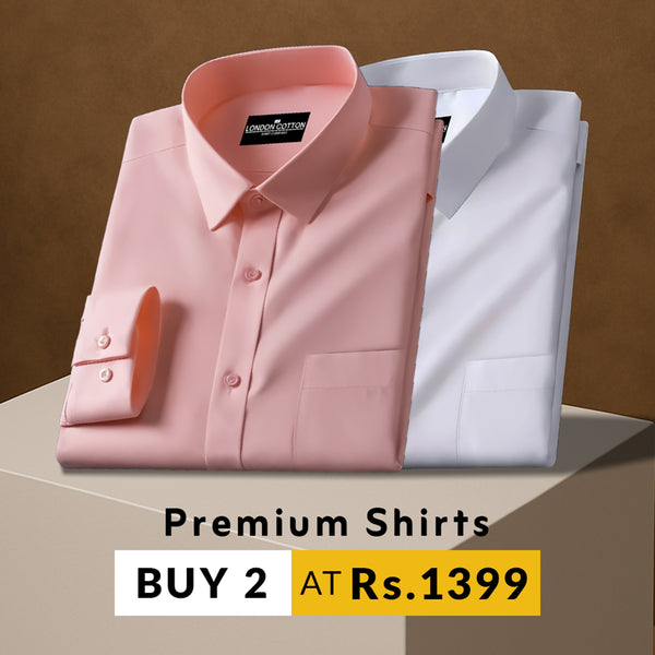 Pack of 2 Premium Cotton Solid Shirt for Man (Peach, White)
