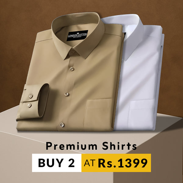Pack of 2 Premium Cotton Solid Shirt for Man (Skin, White)