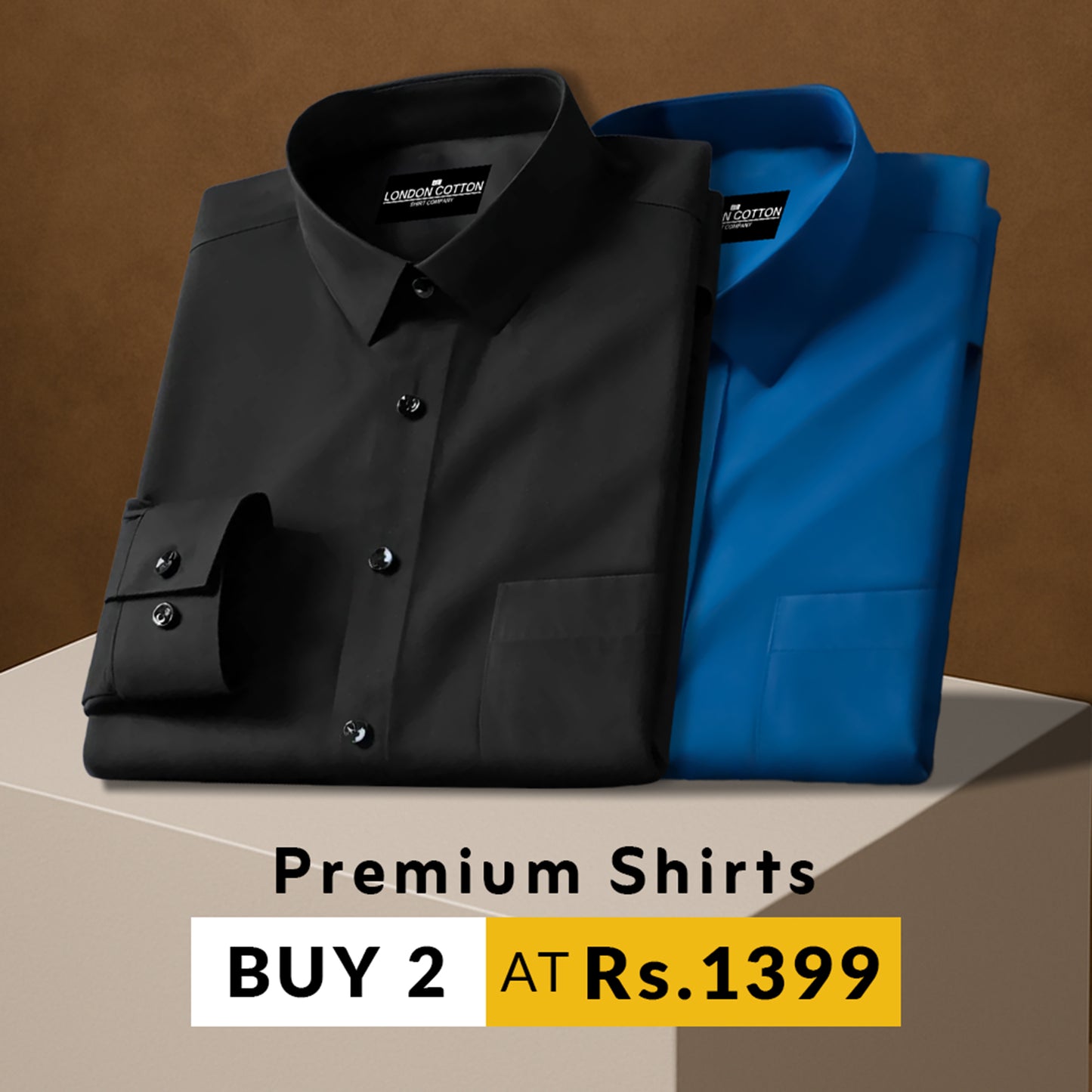 Pack of 2 Premium Cotton Solid Shirt for Man (Black, Royal Blue)