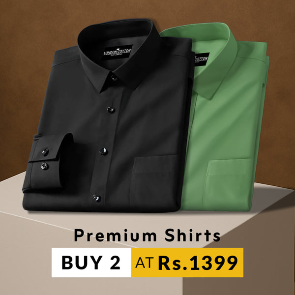 Pack of 2 Premium Cotton Solid Shirt for Man (Black, New Pista)