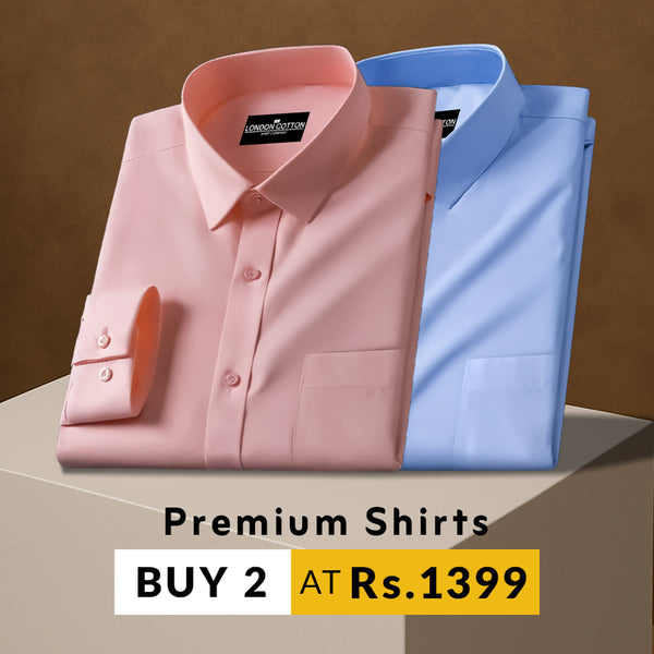 Pack of 2 Premium Cotton Solid Shirt for Man (Peach, Sky Blue)