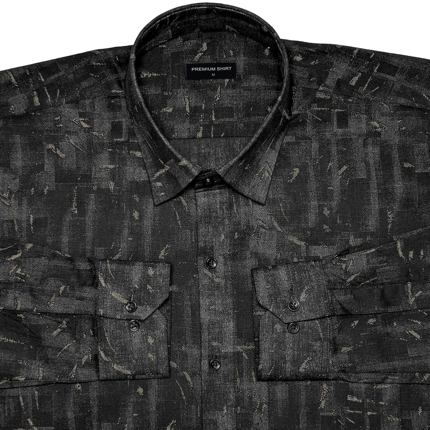 Black Abstract Linen Shirt For Men