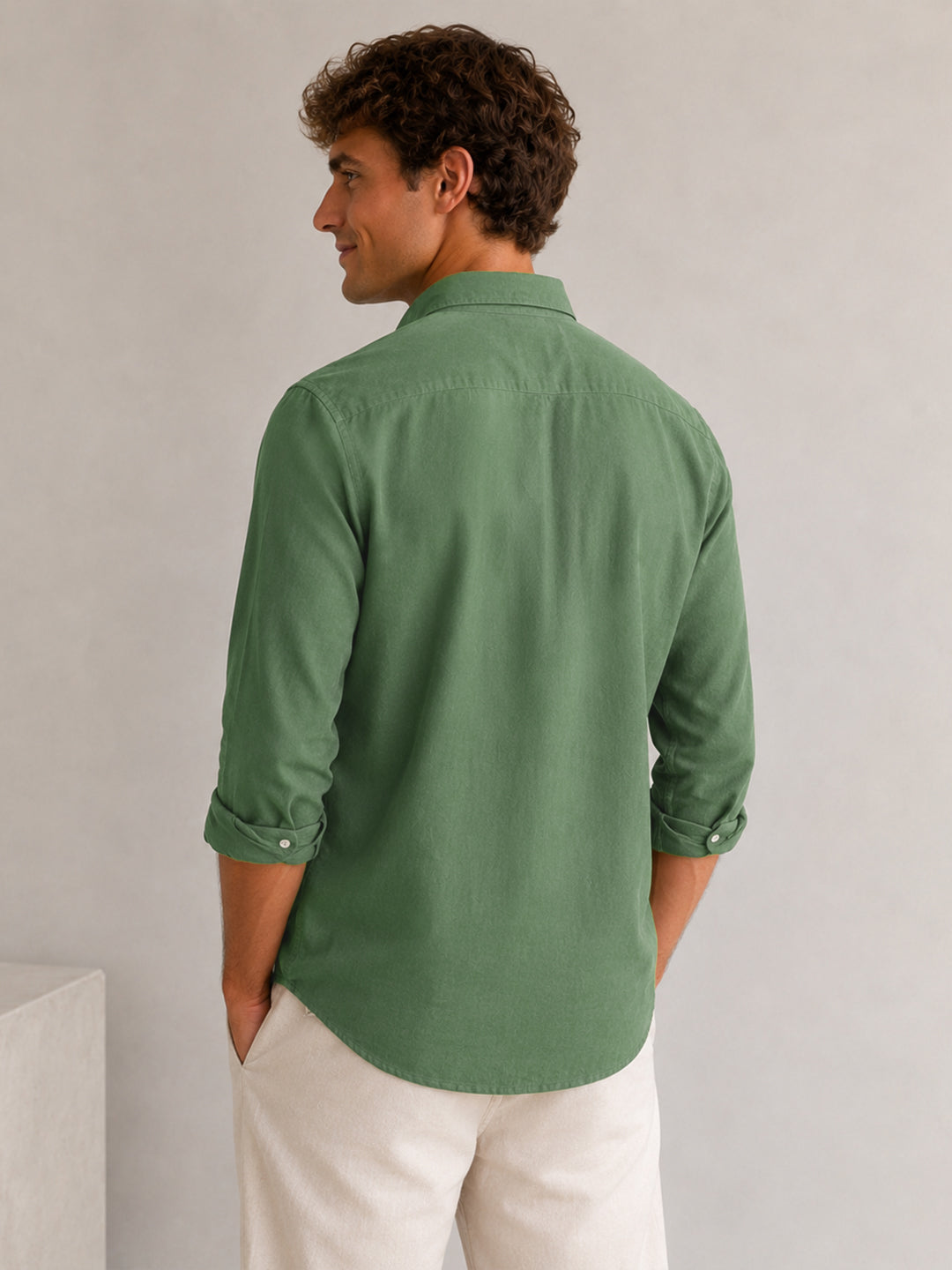 Green Down Button Casual Linen Shirt