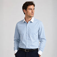 White Collar Sky Blue Oxford Cotton Shirt For Men