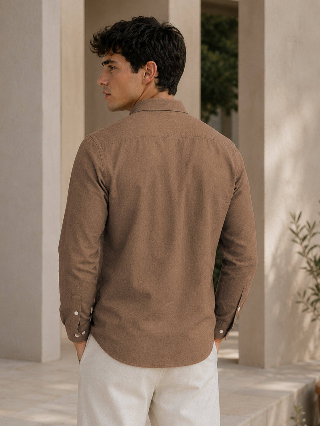 Brown Down Button Casual Linen Shirt