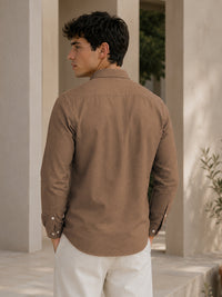 Brown Down Button Casual Linen Shirt