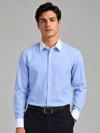 Pack of 2 White Collar Oxford Cotton Shirt For Men (Dark Grey & Denim Blue)
