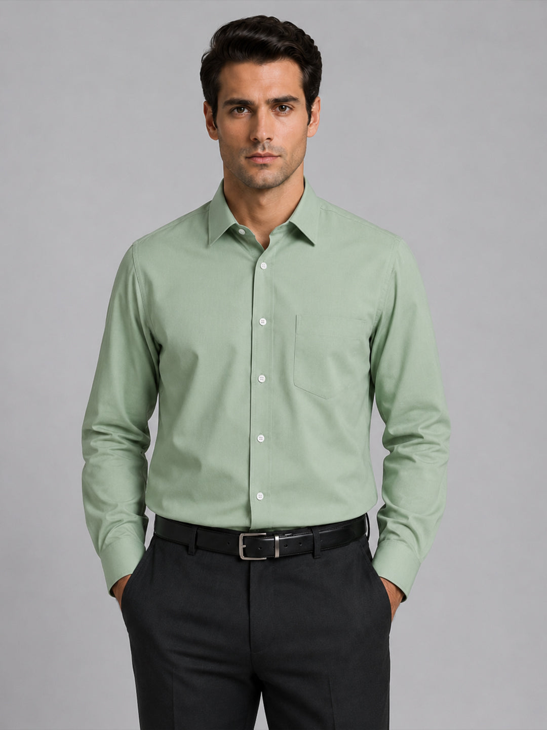 Sea Green Formal Oxford Cotton Shirt For Men