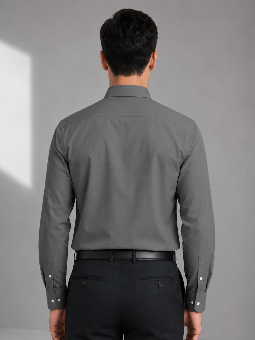 Dark Grey Satin Contrast Collar Shirt for Men