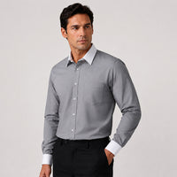 White Collar Dark Grey Oxford Cotton Shirt For Men