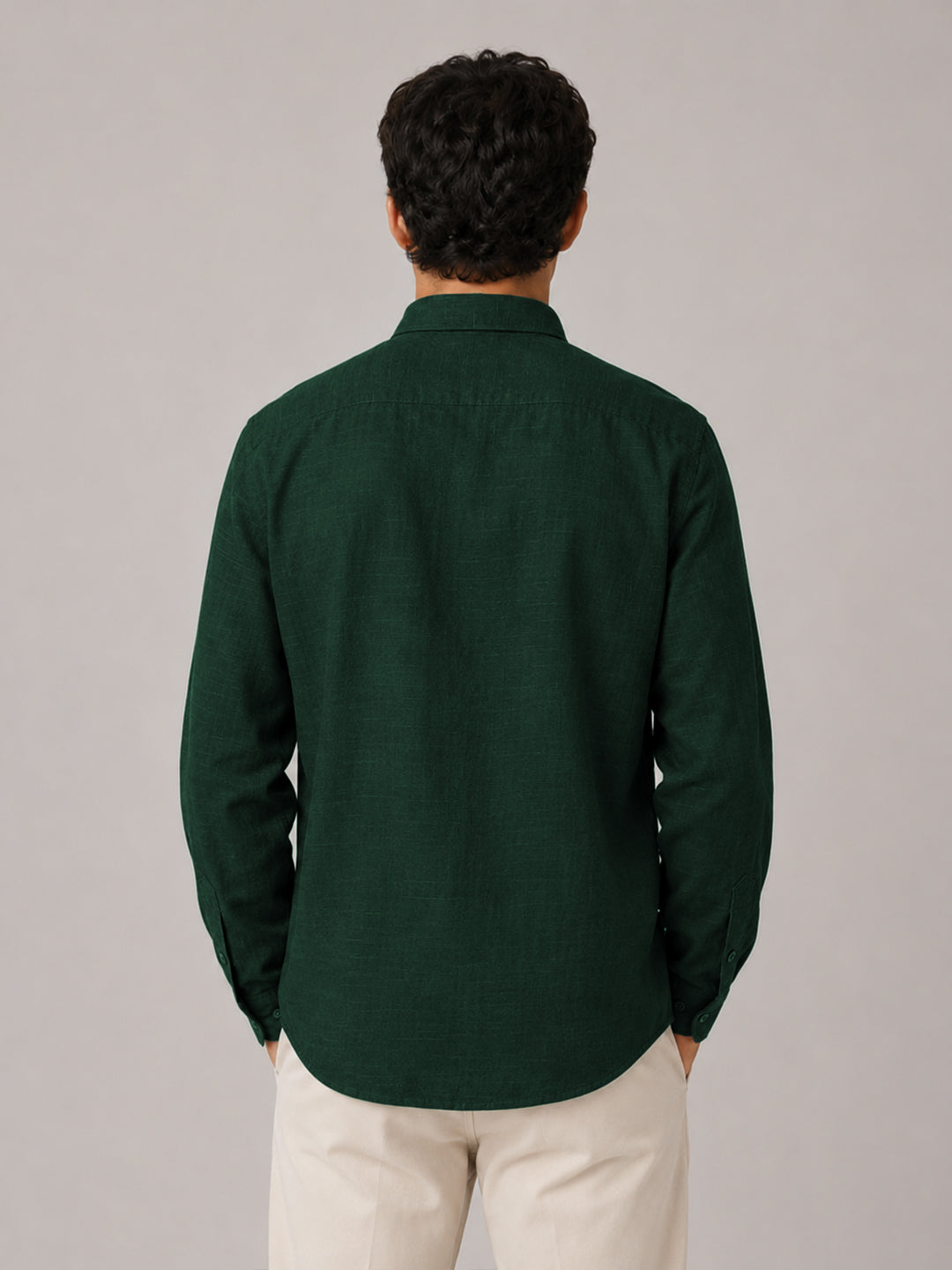 Bottle Green Linear Linen Shirt