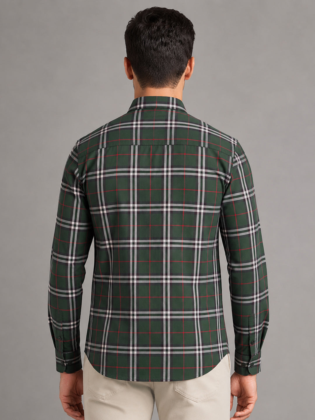 Green Tartan Check Cotton Shirt For Men