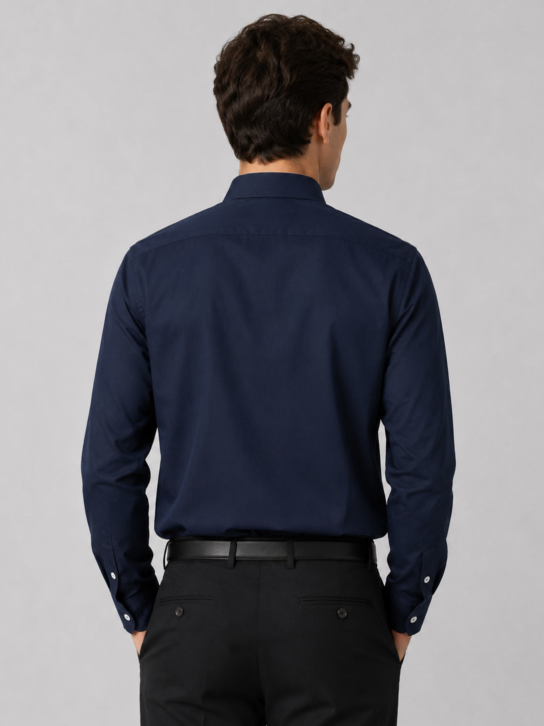 Navy Blue Satin Contrast Collar Shirt for Men