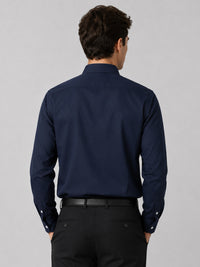 Navy Blue Satin Contrast Collar Shirt for Men
