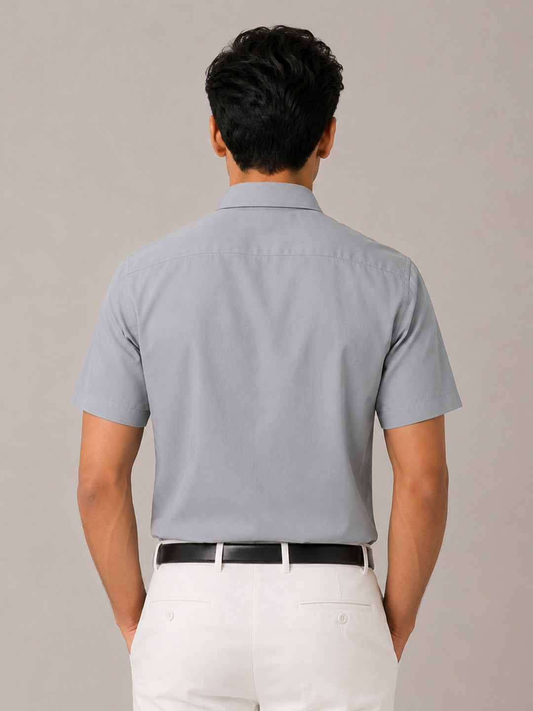 Half Sleeve Paper Cotton Silver Shirt for Men