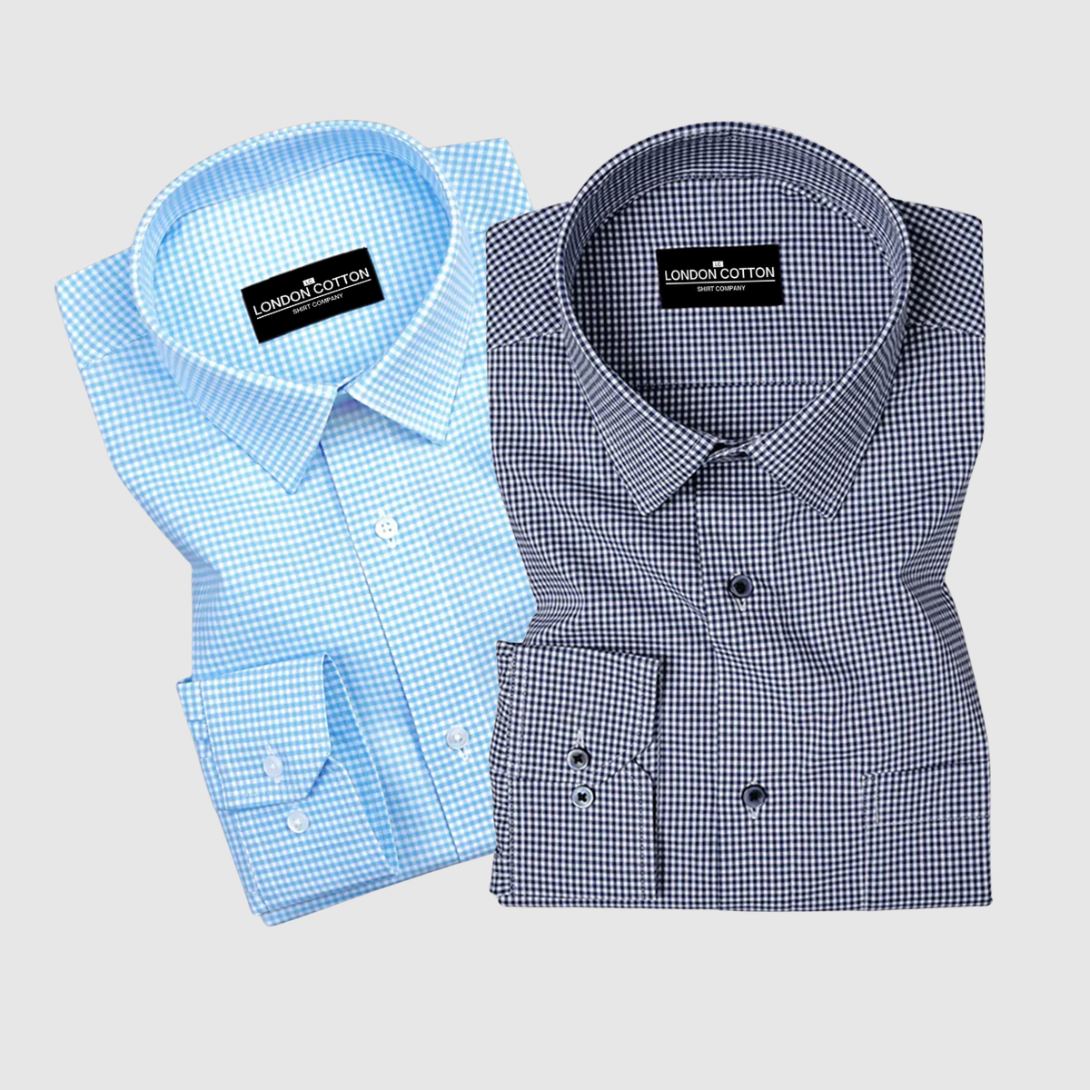 Sky Blue & Navy Blue Premium Oxford Check Shirts – Pack of 2