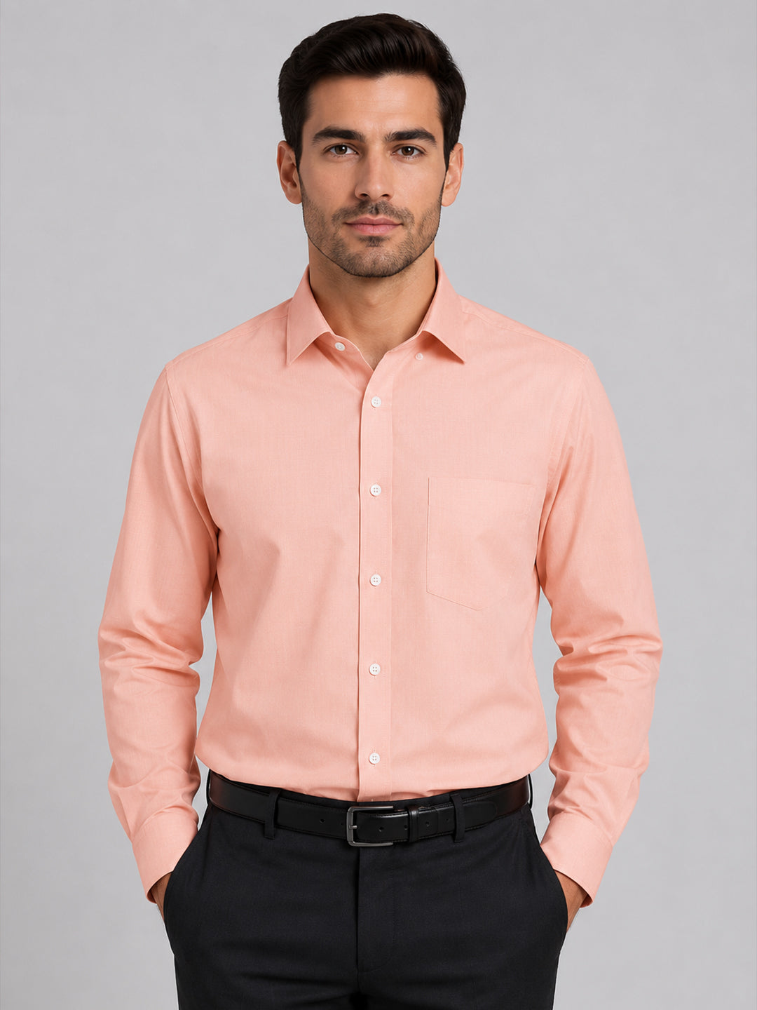 Peach Formal Oxford Cotton Shirt For Men
