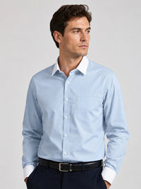 White Collar Sky Blue Oxford Cotton Shirt For Men