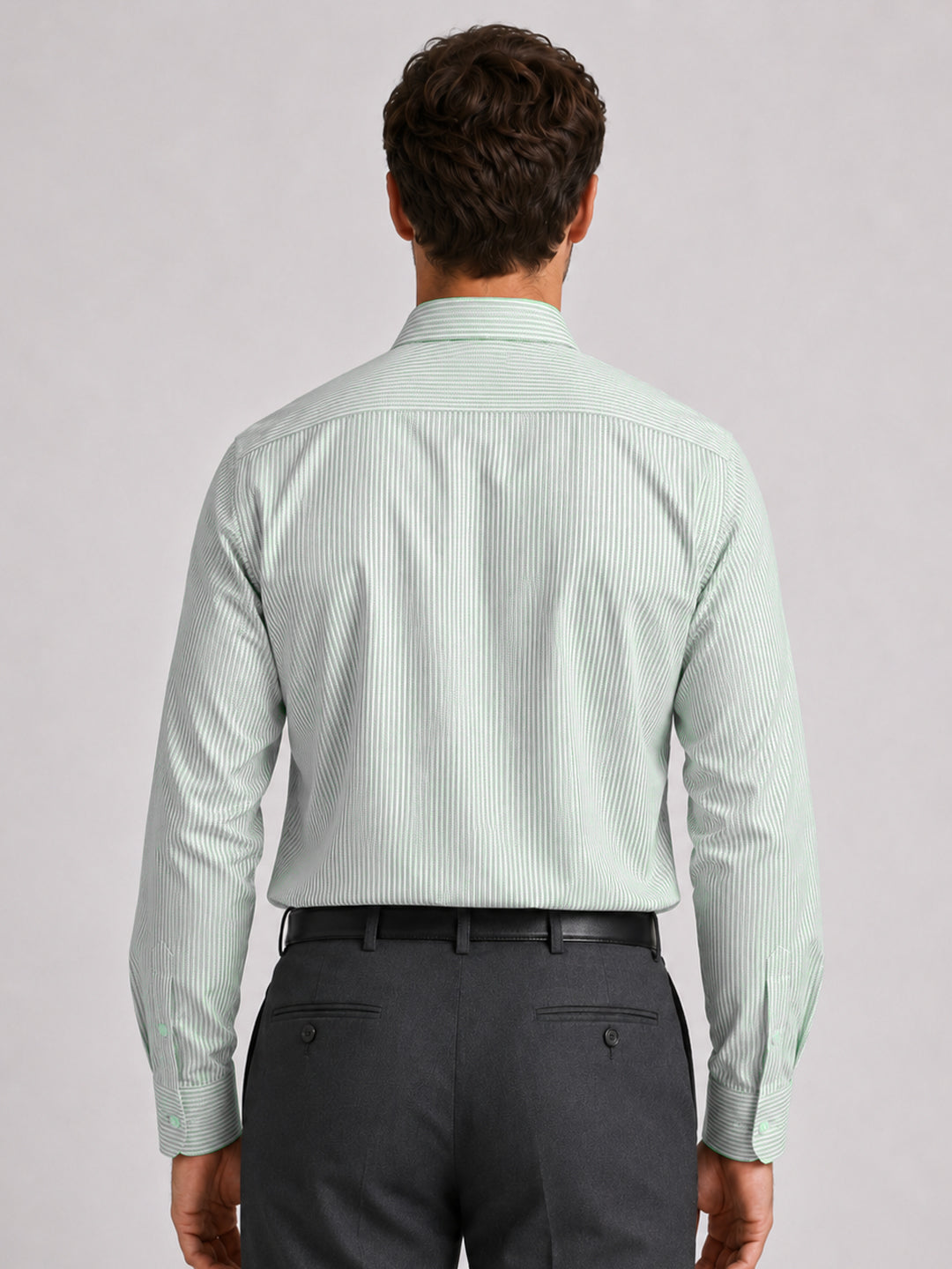 Dark Green Stripe Oxford Shirt For Men