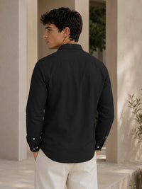 Black Down Button Casual Linen Shirt