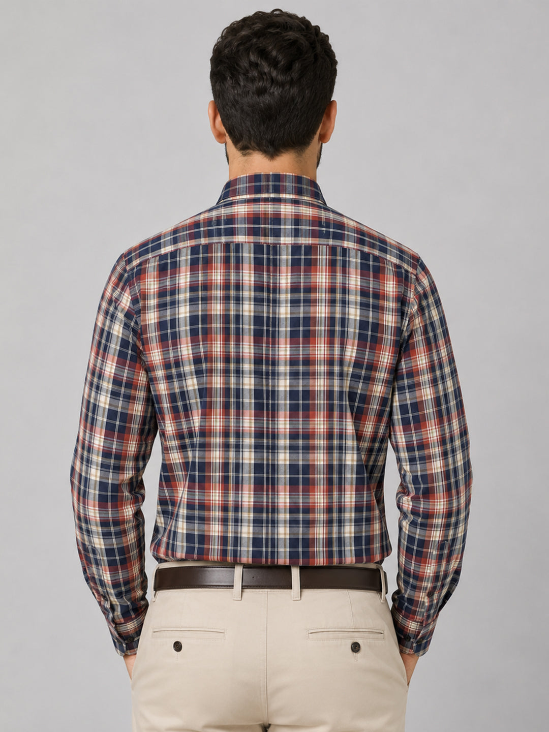 Crimson & Navy Tartan Check Cotton Shirt For Men