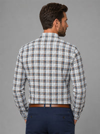 Beige Tartan Check Cotton Shirt For Men