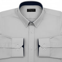 Silver Satin Contrast Collar Shirt for Men
