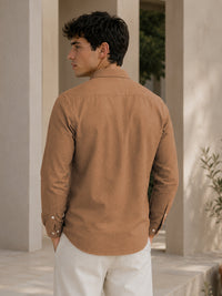 Dusty Brown Down Button Casual Linen Shirt