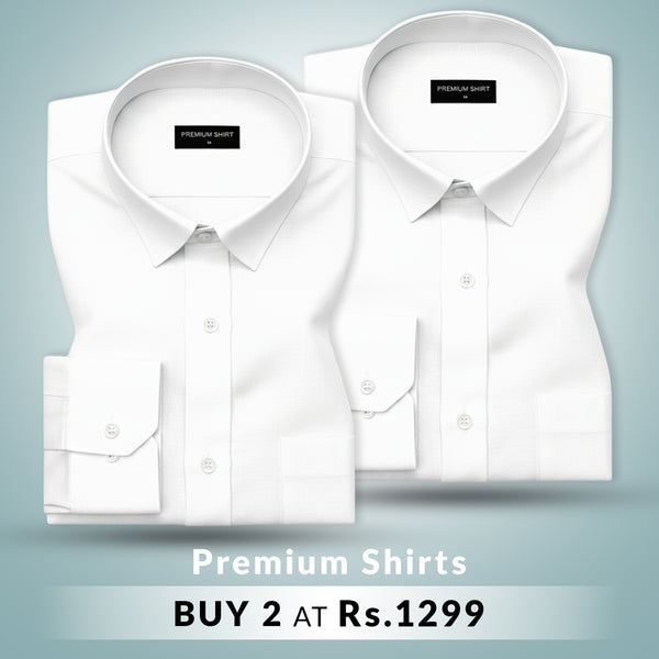 Pack of 2 Premium Cotton Solid Shirt for Man (White)