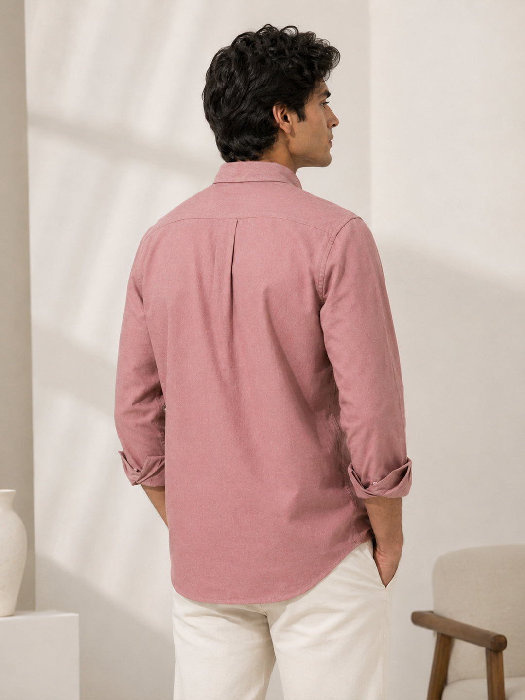 Casual Oxford Cotton Maroon Shirt For Men
