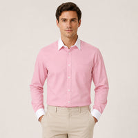 White Collar Pink Oxford Cotton Shirt For Men
