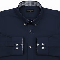Navy Blue Satin Check Contrast Collar Shirt for Men