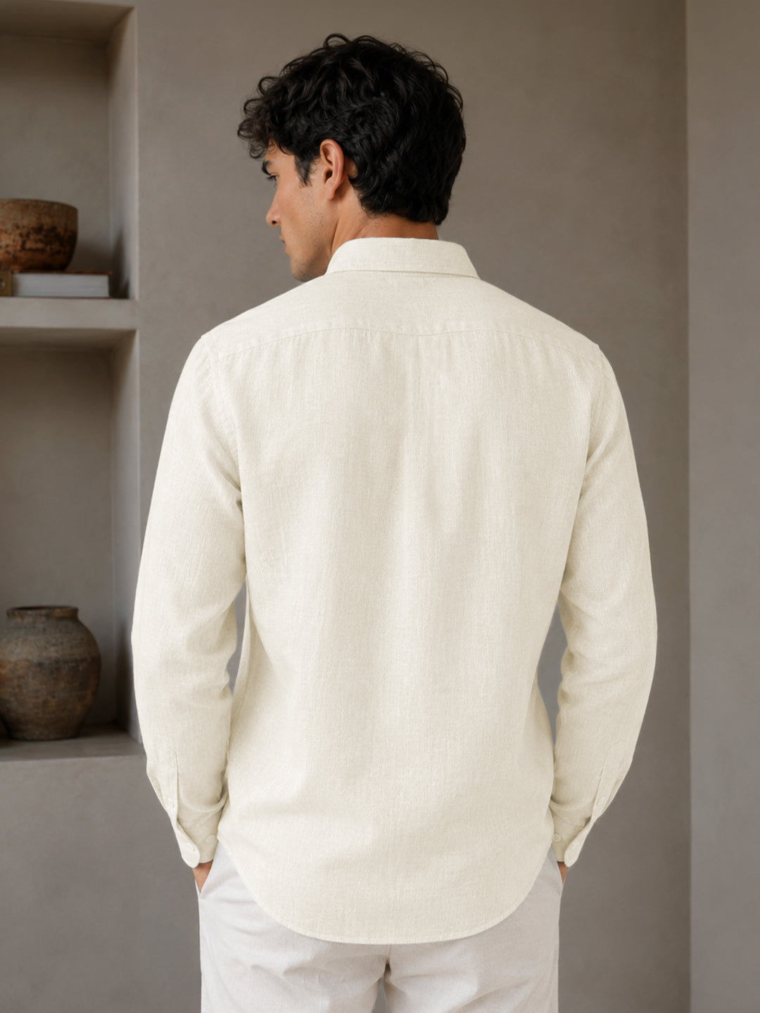 Off White Down Button Casual Linen Shirt