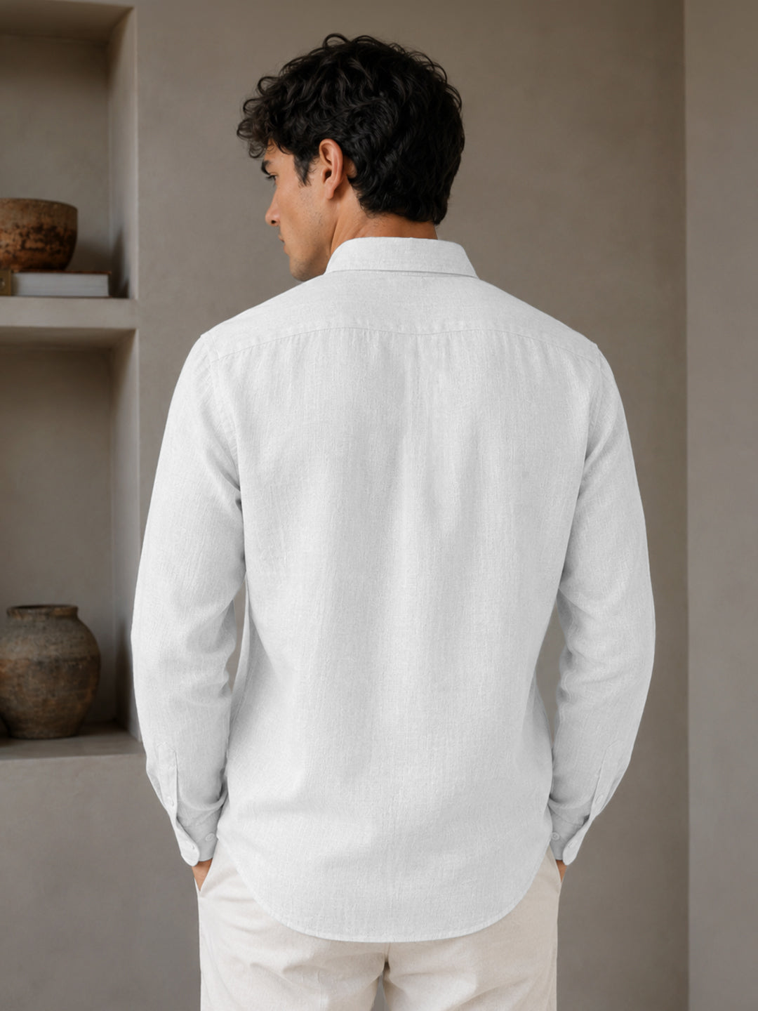 White Down Button Casual Linen Shirt