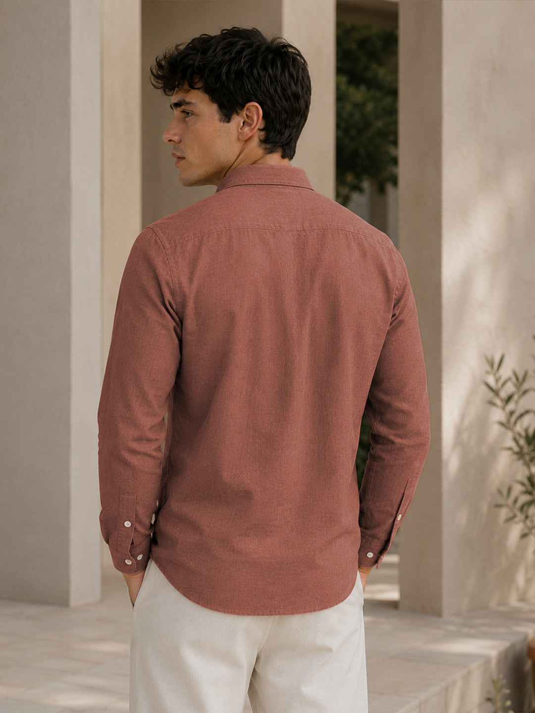 Maroon Down Button Casual Linen Shirt