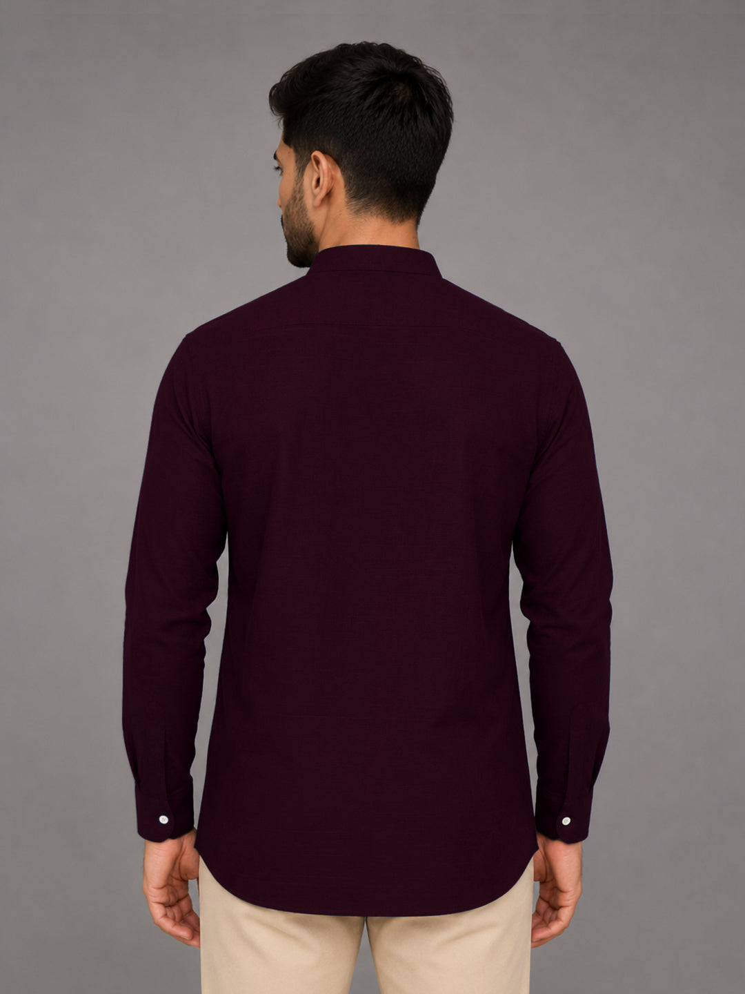 Urban Fit Wine Short Linen Kurta For Men