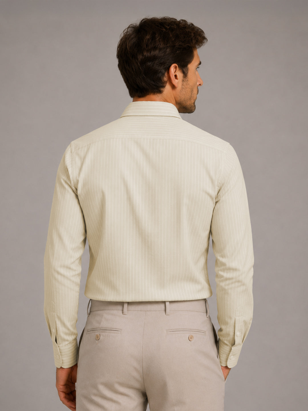 Cream Pinstripe Oxford Shirt For Men