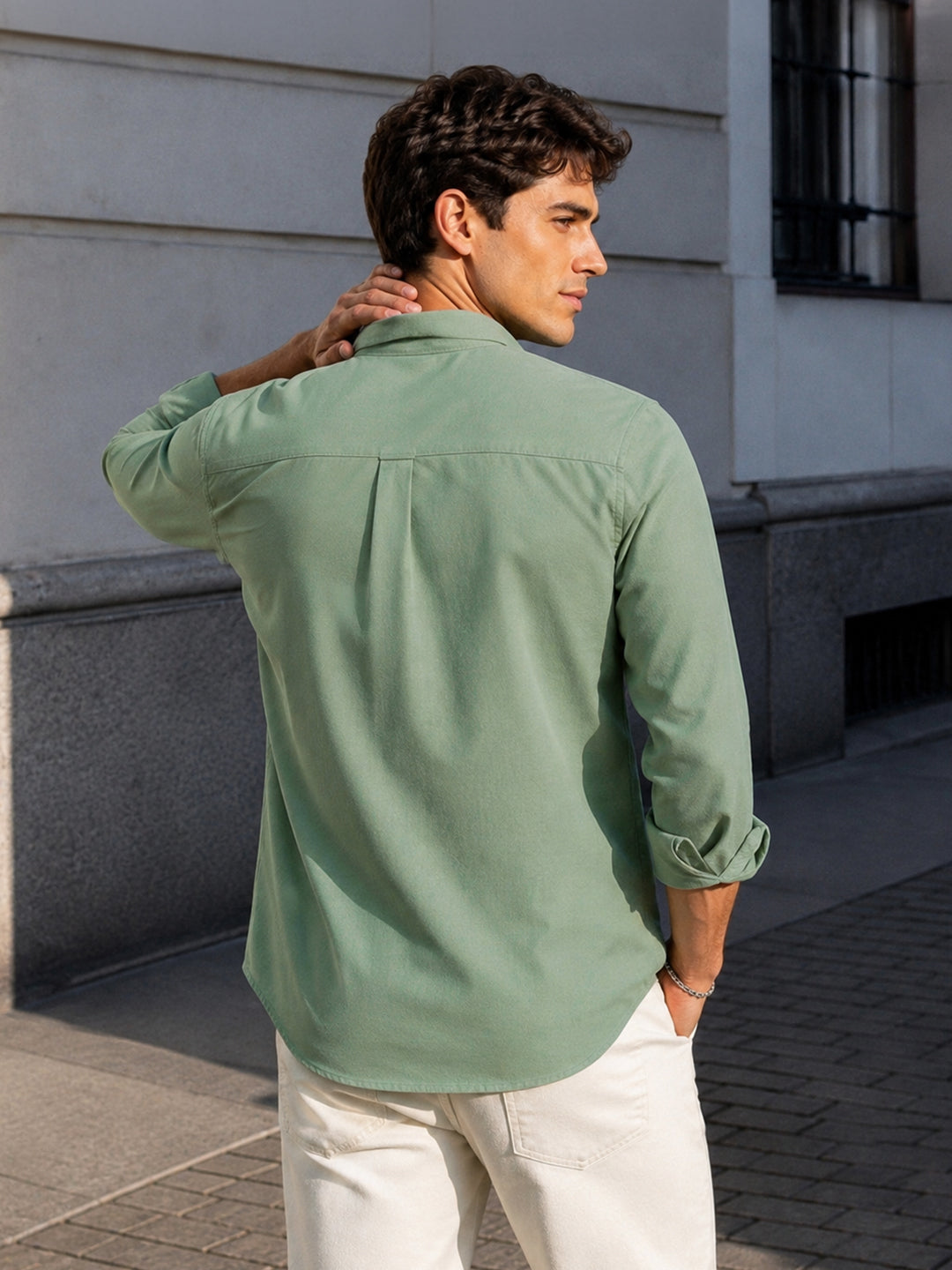 Casual Oxford Cotton Sea Green Shirt For Men