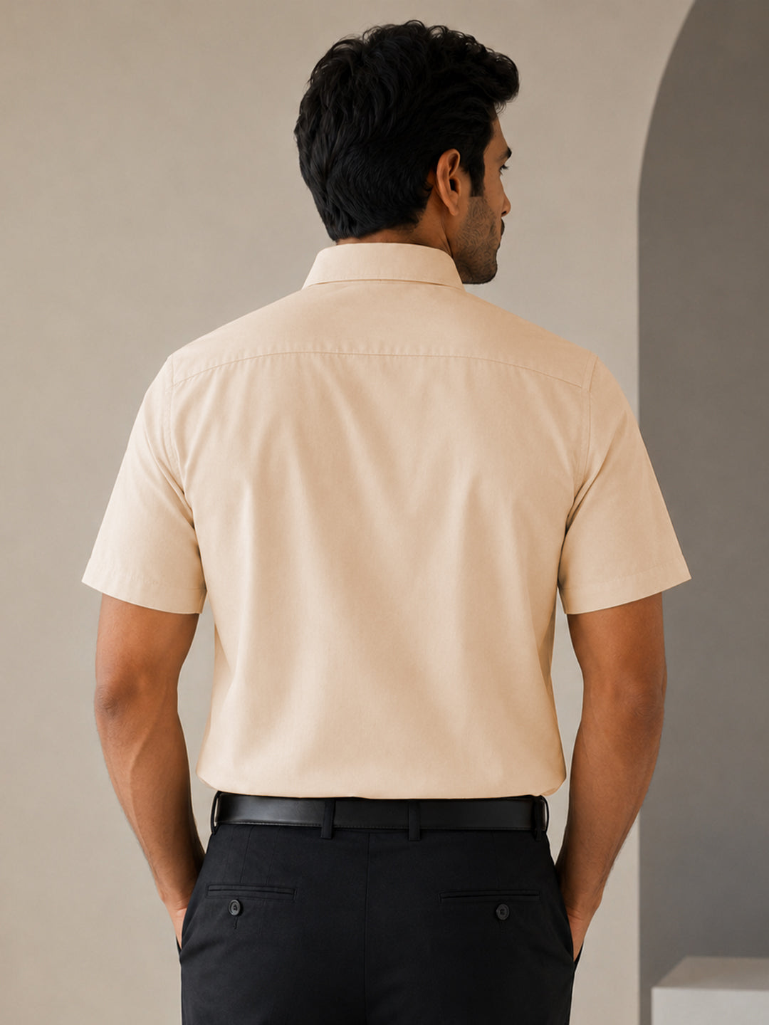 Half Sleeve Paper Cotton Soft Beige Shirt for Men